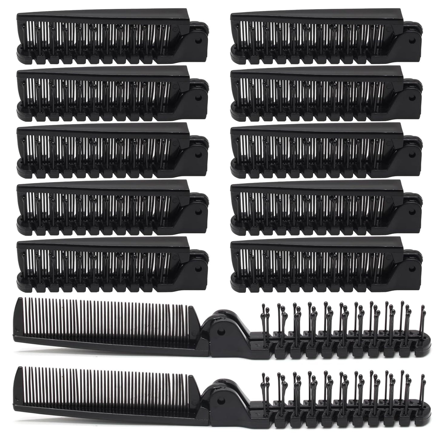 Skiennix Portable Travel Folding Hair Comb - Mini Pocket Anti-Static Brush for Men & Women | 12 Pcs Black
