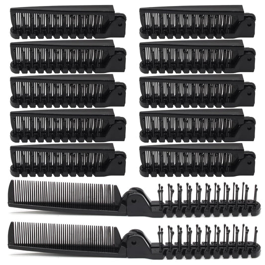 Skiennix Portable Travel Folding Hair Comb - Mini Pocket Anti-Static Brush for Men & Women | 12 Pcs Black