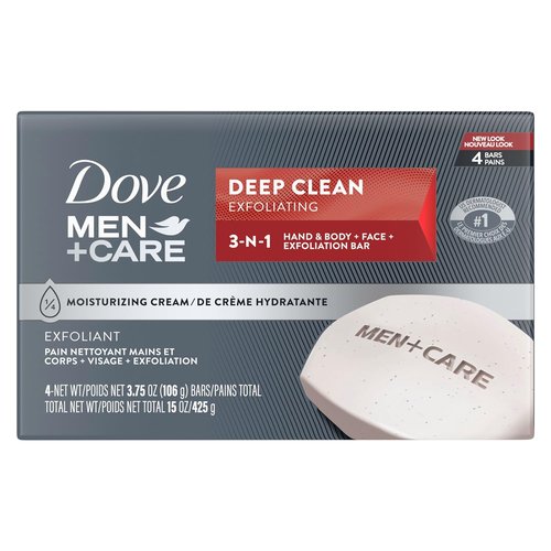 Dove Men+Care Deep Clean Bar Soap - 4 Bars | Moisturizing & Bacteria-Fighting | 3.75 oz Each