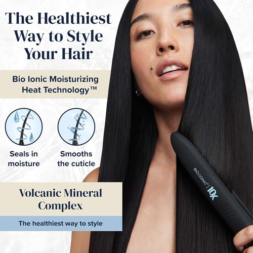Bio Ionic 10X Styling Iron, 1" Hair Straightener with Moisturizing Heat Technology, Flat Iron for 10-Minute Styling, Hair Straightener and Curler