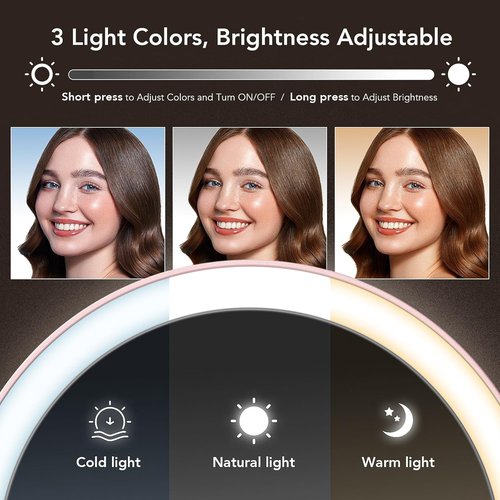 LitBear Travel Makeup Mirror - Rechargeable Double-Sided 10X/1X Magnifying Mirror | Portable Lighted Beauty Mirror with Dimmable Touch Screen (Pink)
