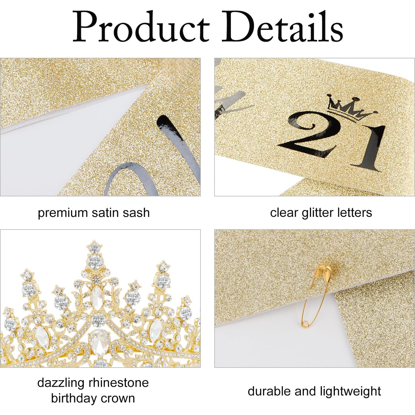 Canitor 21st Birthday Sash and Tiara Set 21st Sparkling Birthday Crown Dazzling Birthday Sash 21st Birthday Decorations 21st Birthday Gifts for Her Gold