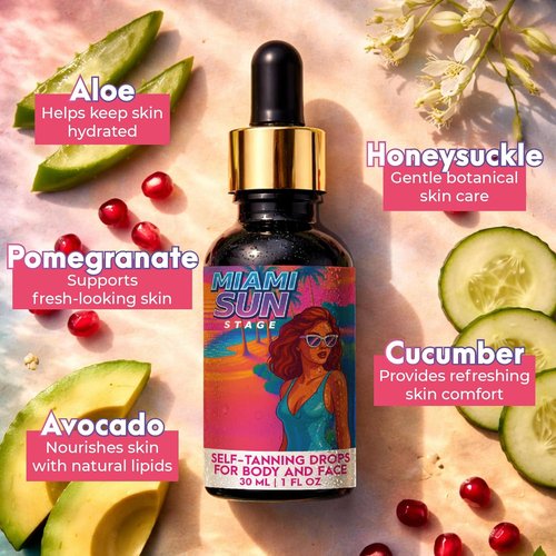 Miami Sun Stage Self Tanning Drops - Hydrating Medium to Dark Tan for Face & Body - 1 fl oz
