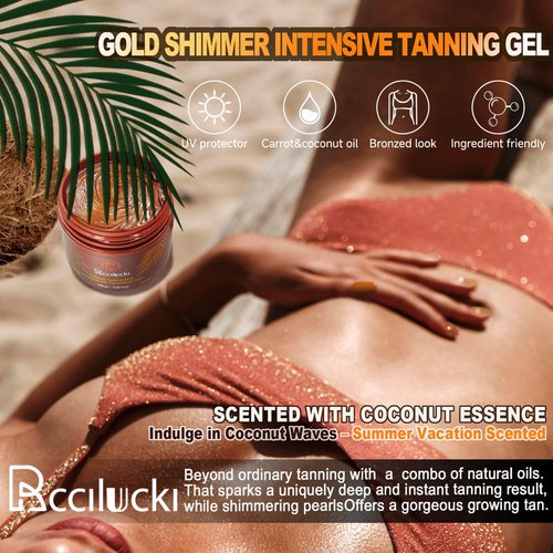 Golden Shimmer Tanning Accelerator Gel - Intensifies Natural Tan Under Sun/Beds | With Carrot Oil & 2% DHA | Water-Resistant | 5 Fl Oz