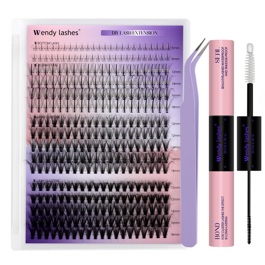 Lash Clusters Kit With Bottom Lashes 20/30D 3D Curl DIY Lash Extension Kit 12-18mm Multi-types Individual Lashes Bond and Seal, Spike, Volume Lashes Kit Lash Applicator(20/30 3DKit)