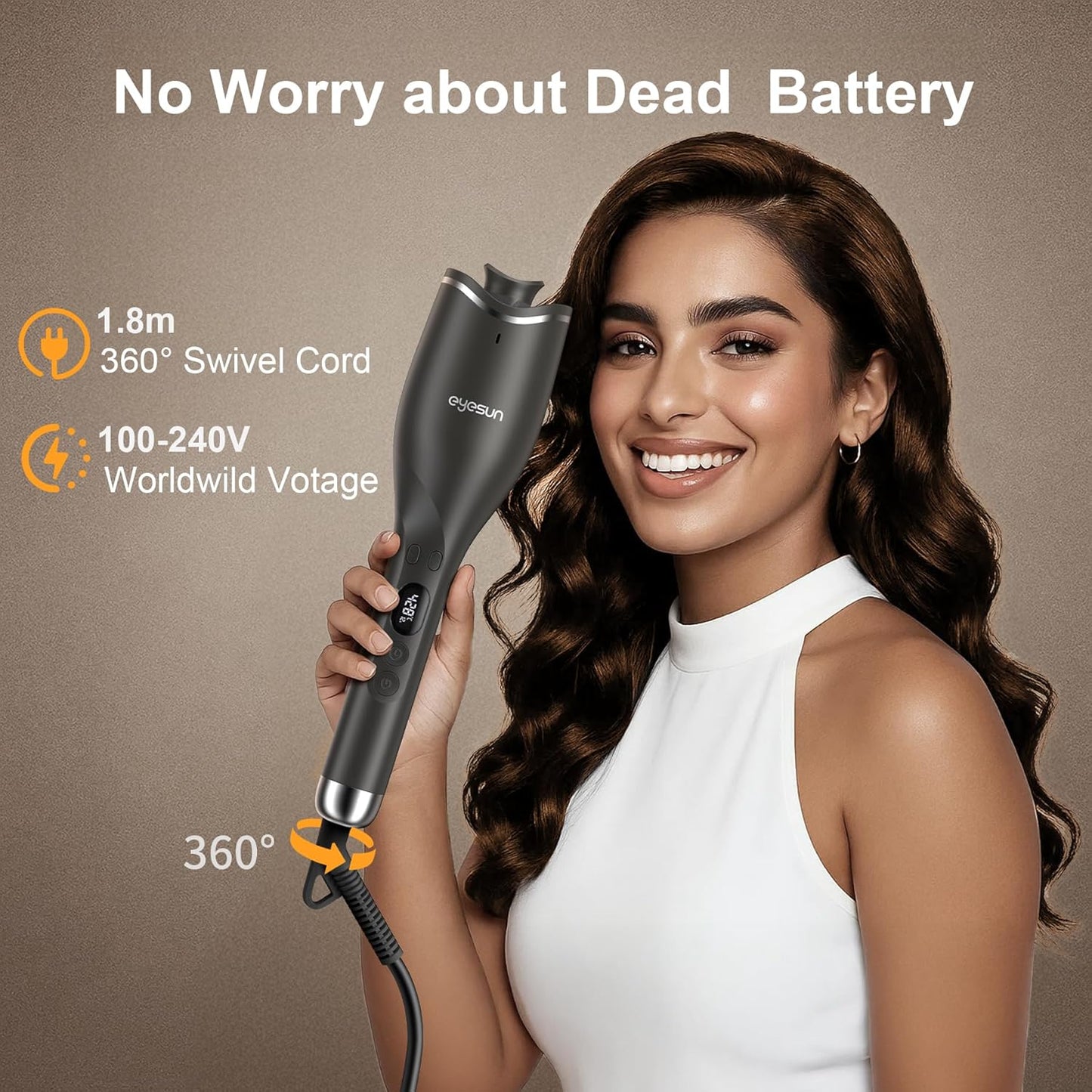 Skiennix Automatic Hair Curling Iron - Portable Rotating Design with LCD Display & 4 Heat Settings | Lightweight & Fast Heating for Travel