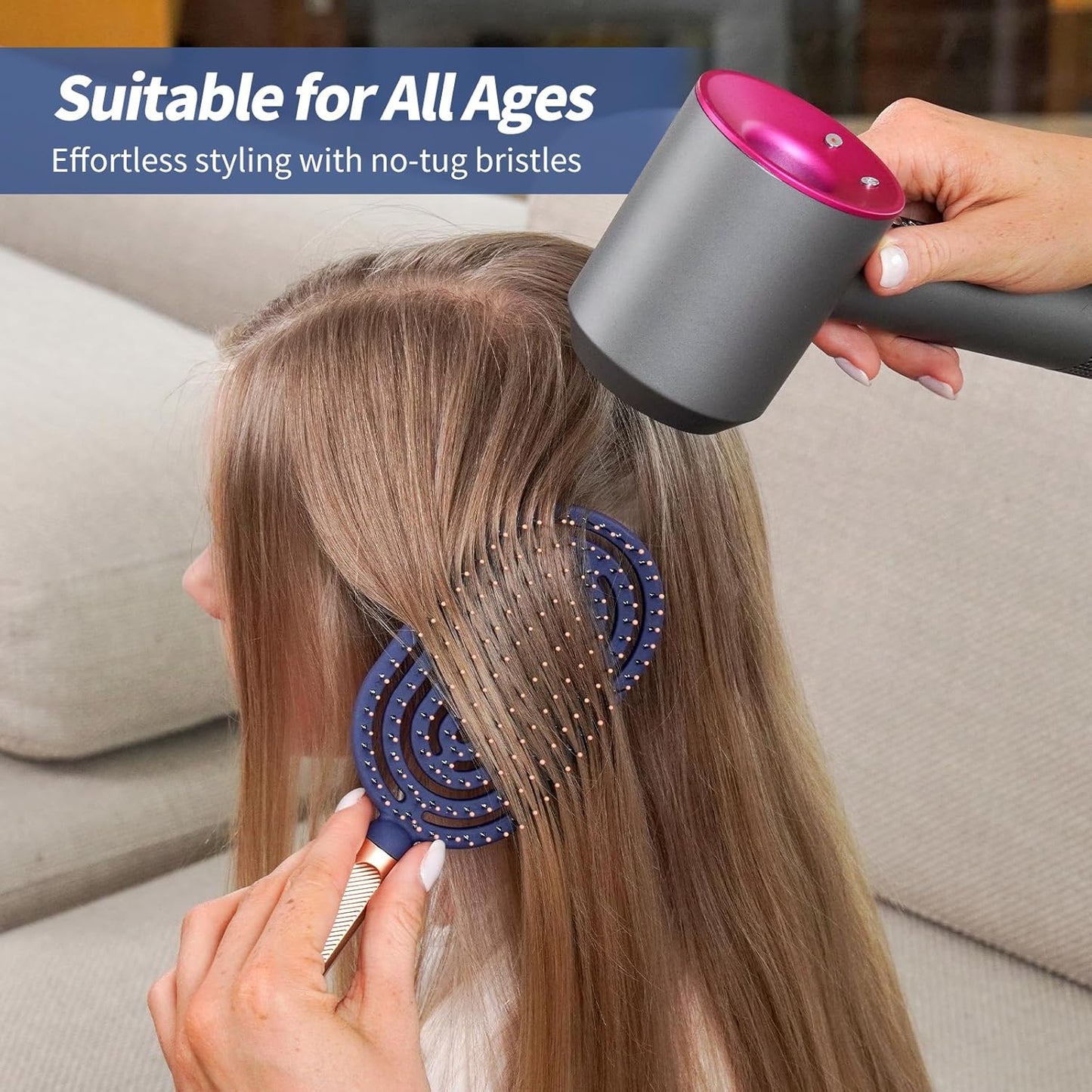 SHINLEA Speed Dry Detangler Brush - Metal-Infused Gold Handle & Curved Design for Wet Hair