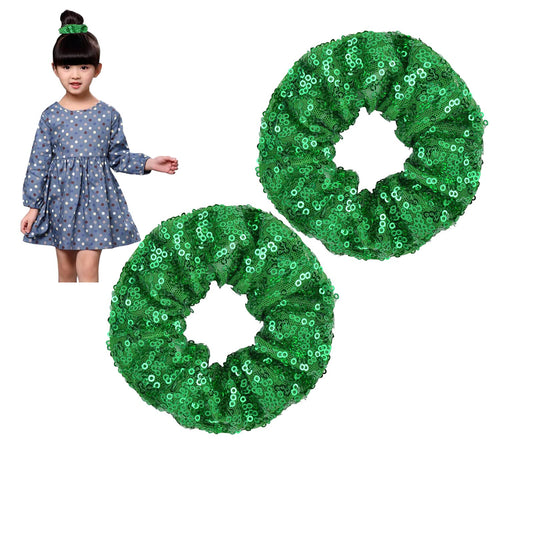 YUESE 2 Pieces Sparkly Sequins Hair Scrunchies Elastics Hair Bands Ponytail Holders Hair Wrist Ties Ropes Scrunchies for Show Gym Dance Party Club Girls Women Hair Accessories （Green-B）