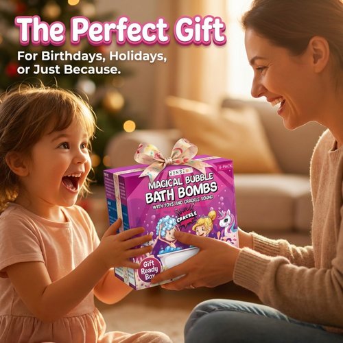 Zenseme Kids Bath Bombs Powder with Mini Unicorn Inside – Bubble Bath for Kids – Bathtime Experiment Kit Mix - Blast of Foam & Colour Surprise – Gift Set of 4