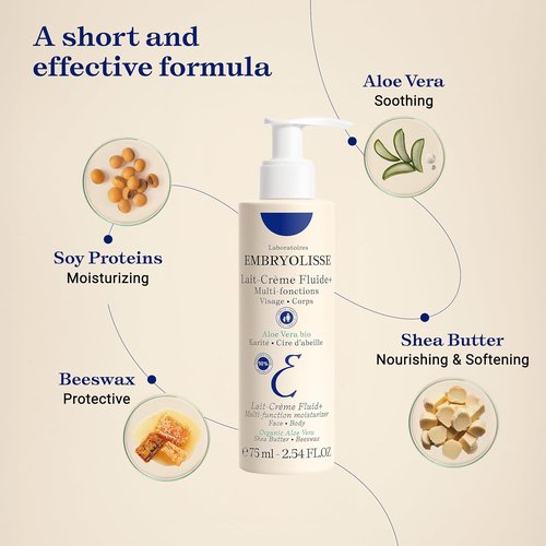 Embryolisse Lait-Crème Fluid+ | Multi-Use Lightweight Face & Body Cream with Shea Butter & Aloe Vera - Fast Absorbing for All Skin Types