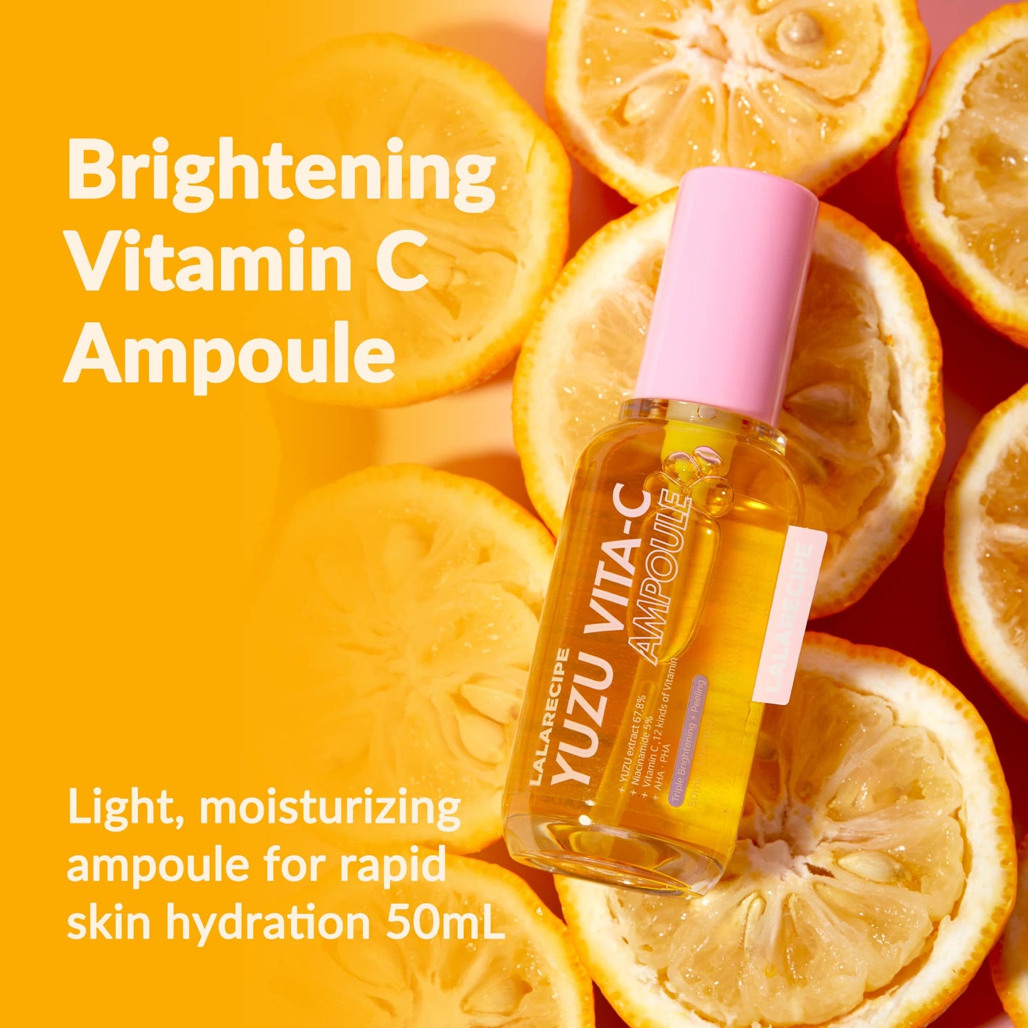 LALARECIPE Yuzu Vita C Facial Ampoule | Hydrating & Brightening Korean Glow Ampoule with Niacinamide and Vitamin C | Dark Spot Care for Glowing Skin | Vegan Day & Night Face Ampoule (1.69 fl oz)