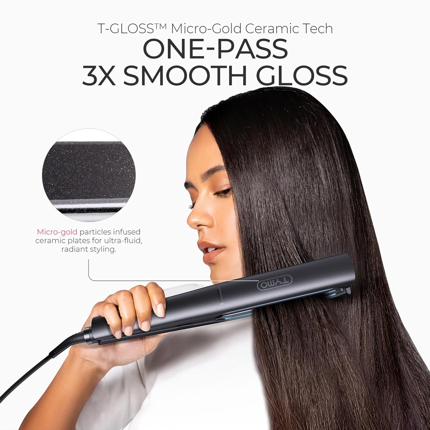 TYMO 2.0 Flat Iron Hair Straightener - 1” Ceramic 2-in-1 Curler for Fast, Smooth Styling, Black