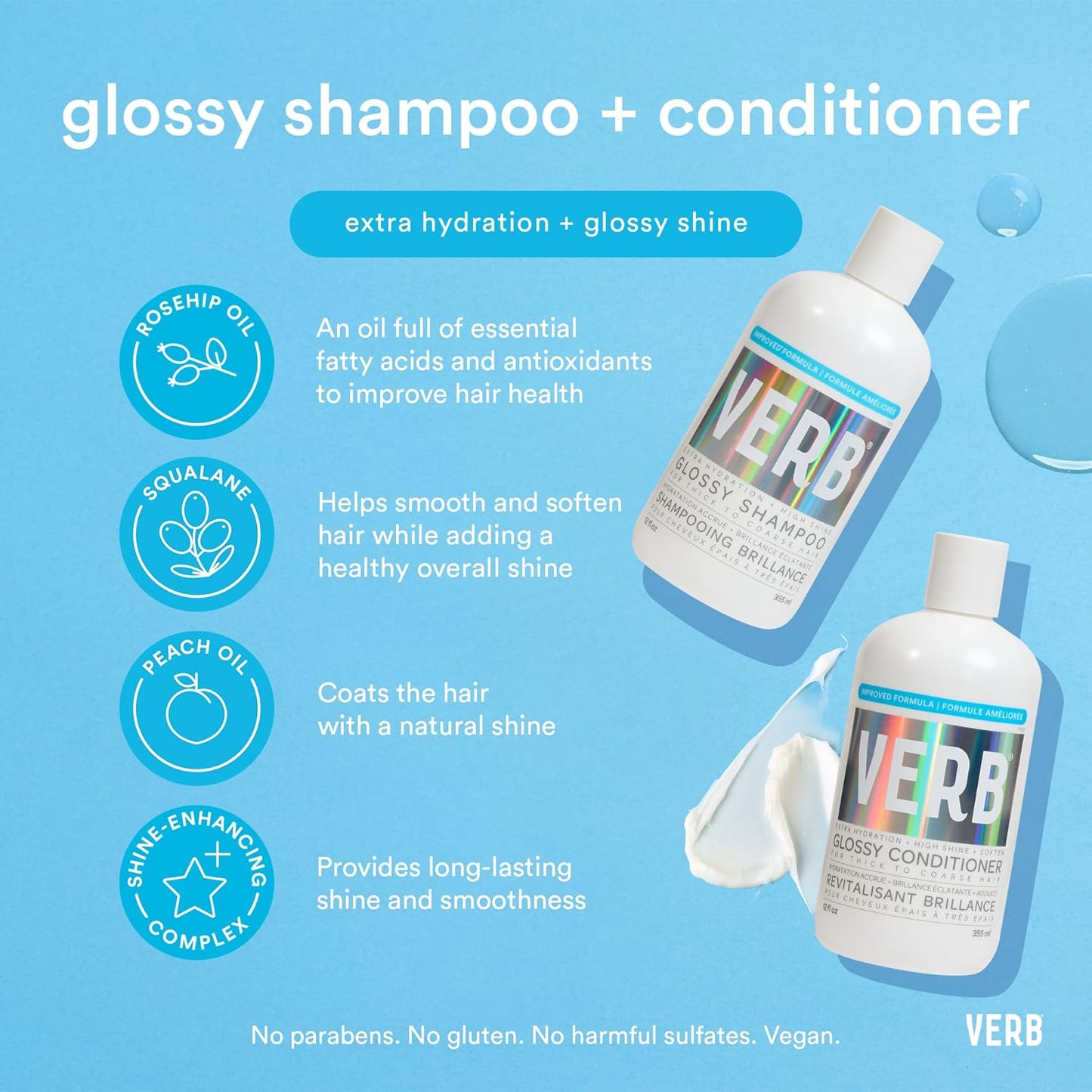 VERB Glossy Conditioner - Conditions & Detangles While Adding High Shine for Thick, Coarse Hair - Vegan & Sulfate-Free