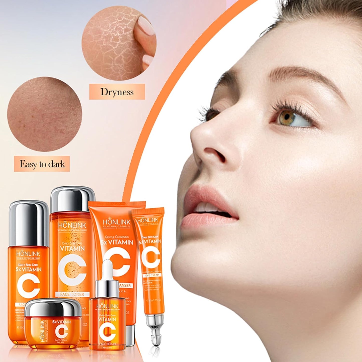 Skiennix 6-Piece Hydrating Skincare Set - Vitamin C & Niacinamide Face Care Kit | Perfect Valentine’s Day Gift for Women