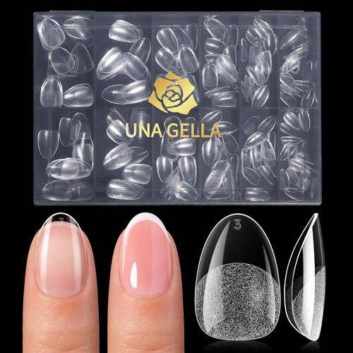 UNA GELLA Extra Short Almond Gel Nail Tips, 216 Pcs Pre-shape XS Almond Nail Tips Full Cover Press On Nails Half Matte Clear Fake Nails For Women Girl DIY Salon At Home 12 Sizes