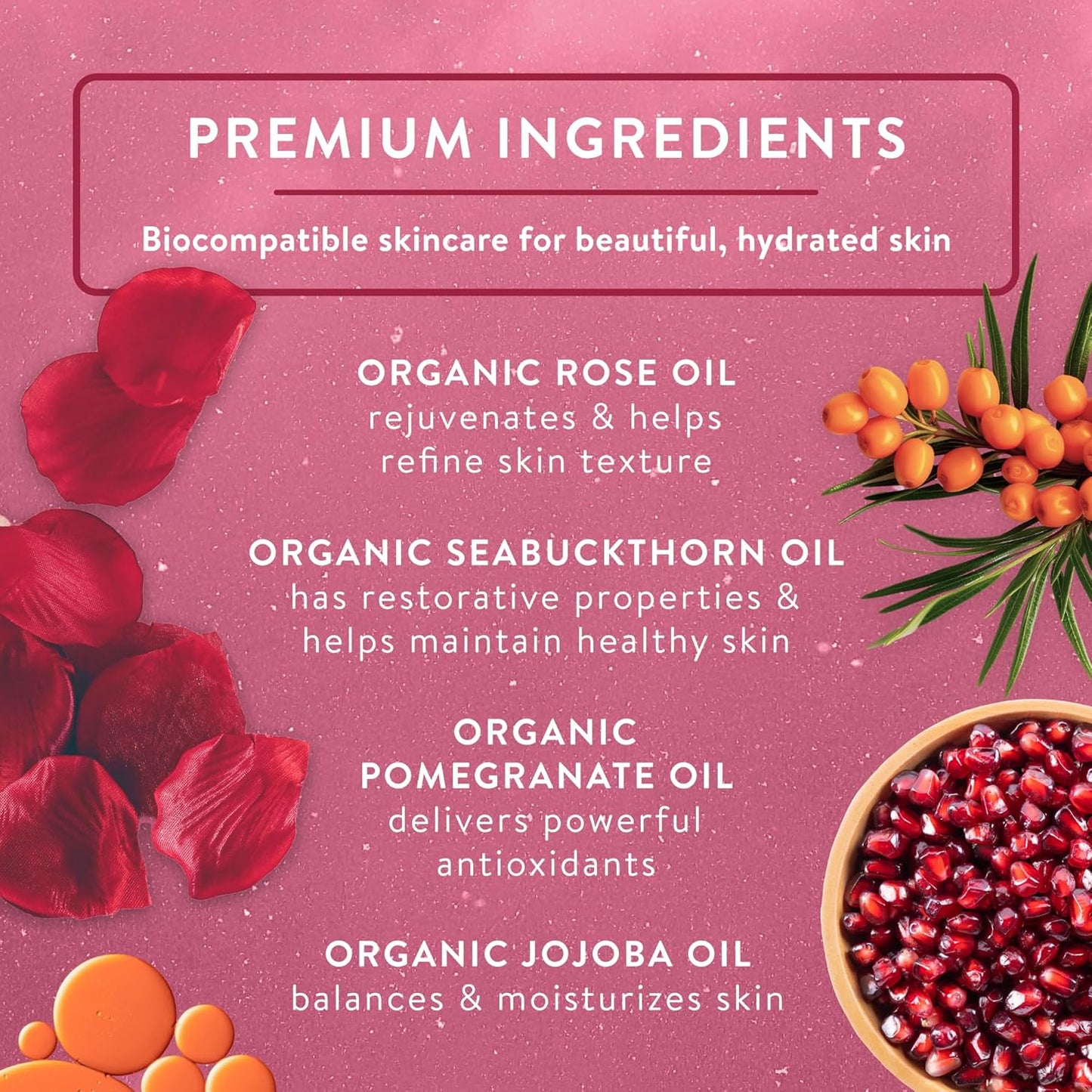 Badger Rose Body Oil - 100% Organic Rose Scented Moisturizer for Dry Skin | 4 fl oz Glass Bottle