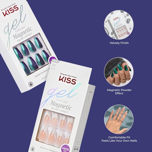 KISS Gel Fantasy Press-On Nails - 'Dial Me' Gray Oval Shape | Short Size, 28 Nails & Glue Included