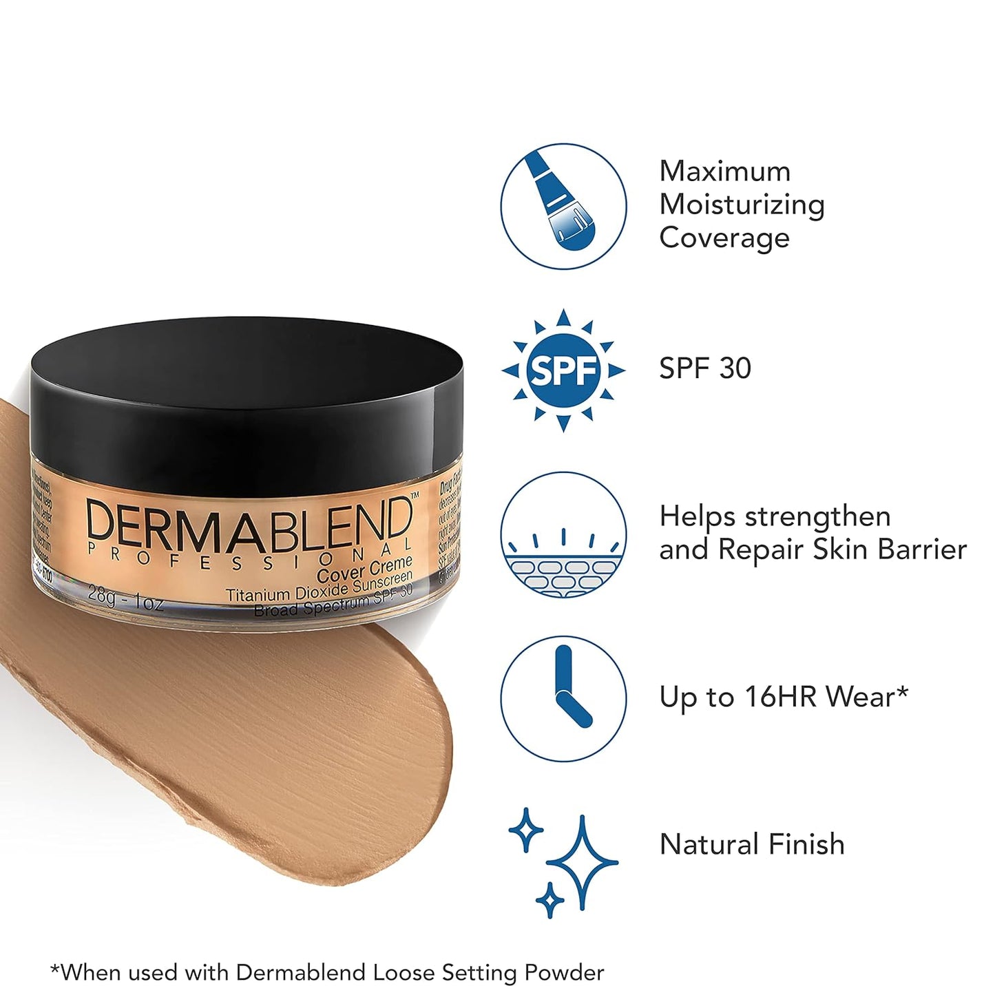 Dermablend Cover Crème - Full Coverage Foundation Makeup with SPF 30 | Hydrating Concealer for Dark Circles & Blemishes, 1 OZ