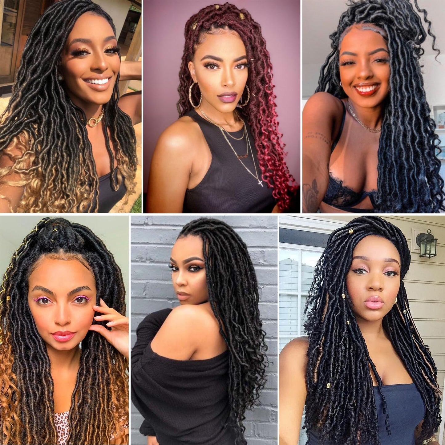 Xtrend 36 Inch Goddess Faux Locs Crochet Hair Natural With Curly End 7 Packs Long Soft Locs Crochet Braids Hair Synthetic Bohemian Nu Locs Braiding Hair for Women (12Strands/pack T27#)