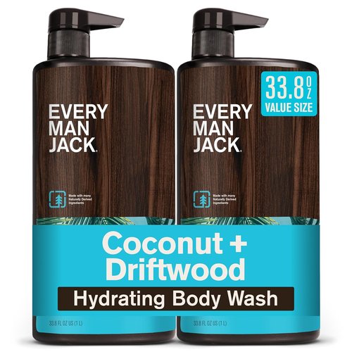 Every Man Jack Body Wash - Coconut & Driftwood Scent for All Skin Types - Hydrating & Paraben-Free - 33.8 fl oz | 2 Pack