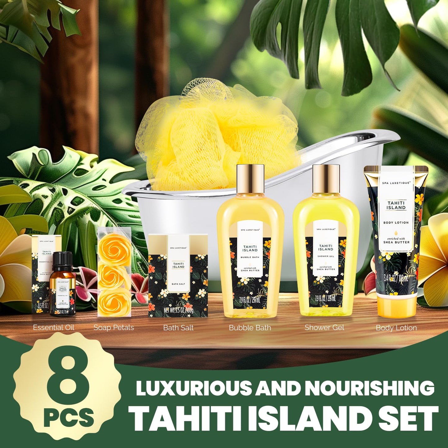 Spa Luxetique Spa Gift Baskets for Women - 8pcs Yellow Gifts for Women, Womens Gifts Includes Body Lotion, Bubble Bath, Bath Sets for Women Gift, Mothers Day Gifts for Mom