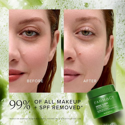 Farmacy Green Clean Makeup Remover Balm - Waterproof Oil Cleanser for Face | Hydrates & Softens Skin (100ml)