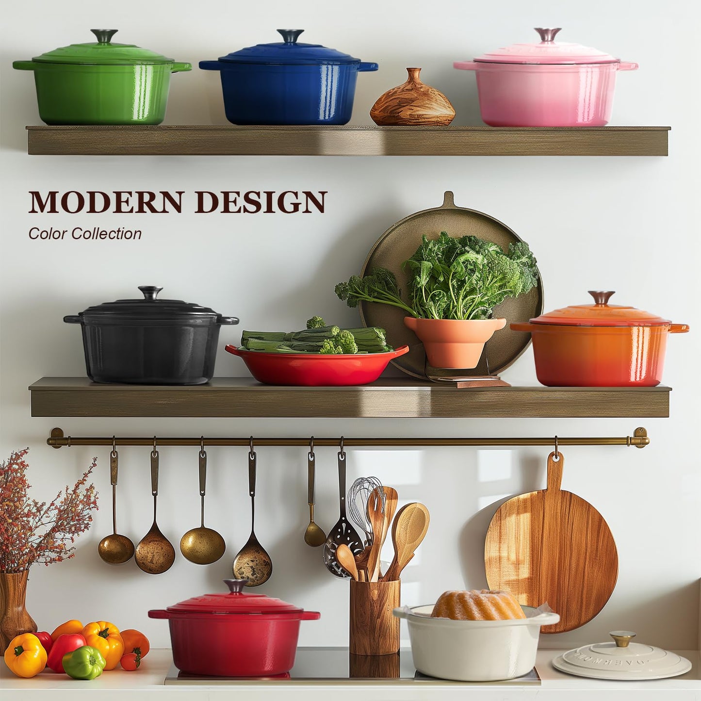 Overmont Enameled Cast Iron Dutch Oven - 4.5QT Pot with Lid Cookbook & Cotton Potholders - Heavy-Duty Cookware for Braising, Stews, Roasting, Bread Baking bottle green