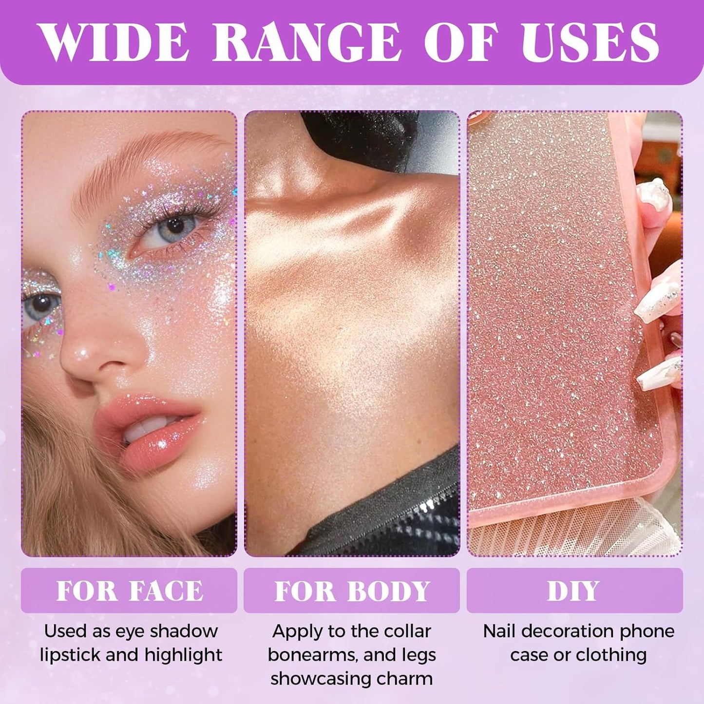 Skiennix Body Glitter Gel - Holographic Mermaid Sequins Liquid Eyeshadow | Sparkling Pink, Versatile Use for Body, Face, Hair, and Lips