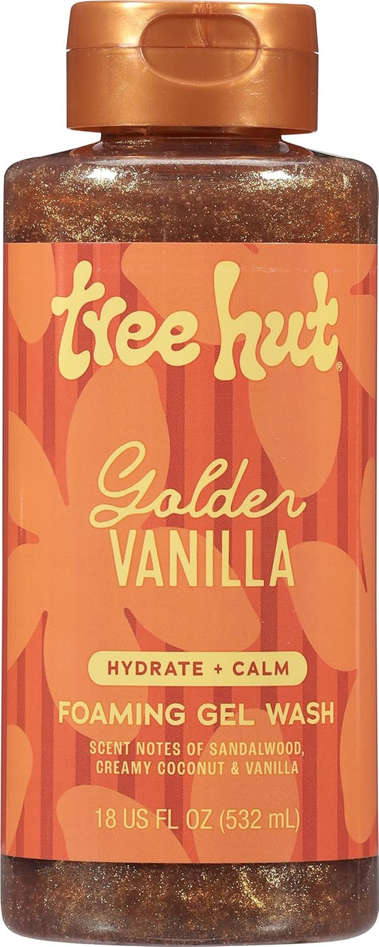 Tree Hut Golden Vanilla Foaming Gel Wash - Hydrating Body Cleanser with Shea Butter & Natural Oils | 18 oz