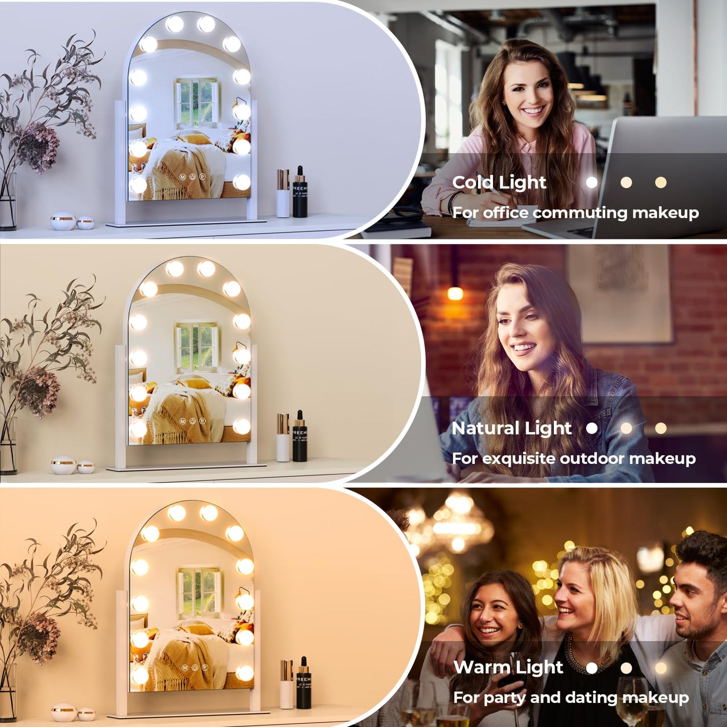 ZL ZELing Vanity Mirror with Lights Makeup Mirror with Lights 12 Dimmable Bulbs Hollywood Lighted Makeup Mirror Detachable 5X Magnification 3 Color Lighting Modes