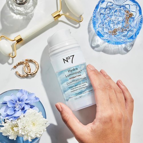 No7 HydraLuminous+ Hydrating Face Mask - Dual Phase Overnight Treatment with Hyaluronic Acid & Niacinamide (3.5 Fl Oz)