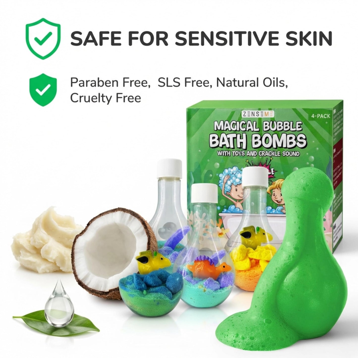 Zenseme Bath Bombs for Boys with Mini Toy Ducks Inside – Kids Bath Bombs Powder - Bubble Bath for Kids – Bathtime Experiment Kit Mix - Blast of Foam & Colour Surprise – Gift Set of 4