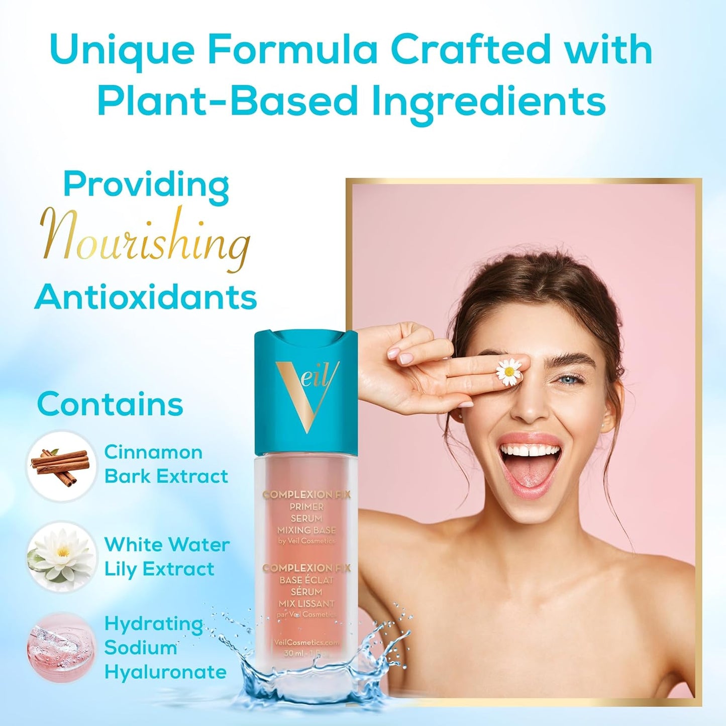Veil Cosmetics Complexion Fix 3-in-1 Primer | Hydrating Serum & Mixing Base - Minimizes Pores & Smooths Fine Lines