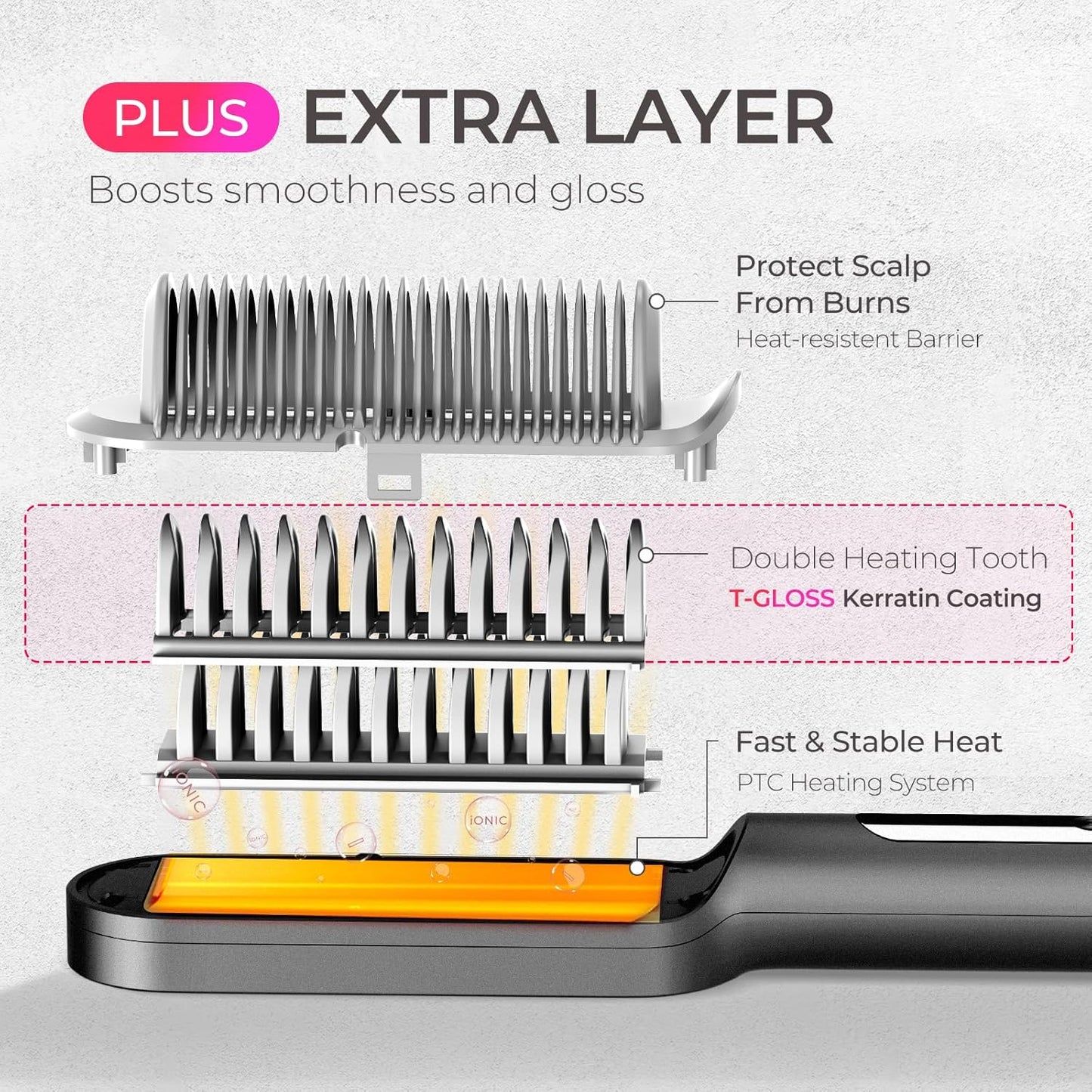 TYMO Ring Plus Ionic Hair Straightener Brush - Professional Styling Tool with Titanium Coating & 9 Temp Settings