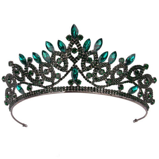 LIMELIA Women's Tiara, Crown for Henna Wedding Party | Glitter Hair Accessories for Bridal Birthday Halloween Costume Christmas Party, Princess Crowns Floral Pattern | Crystal Stone - Green