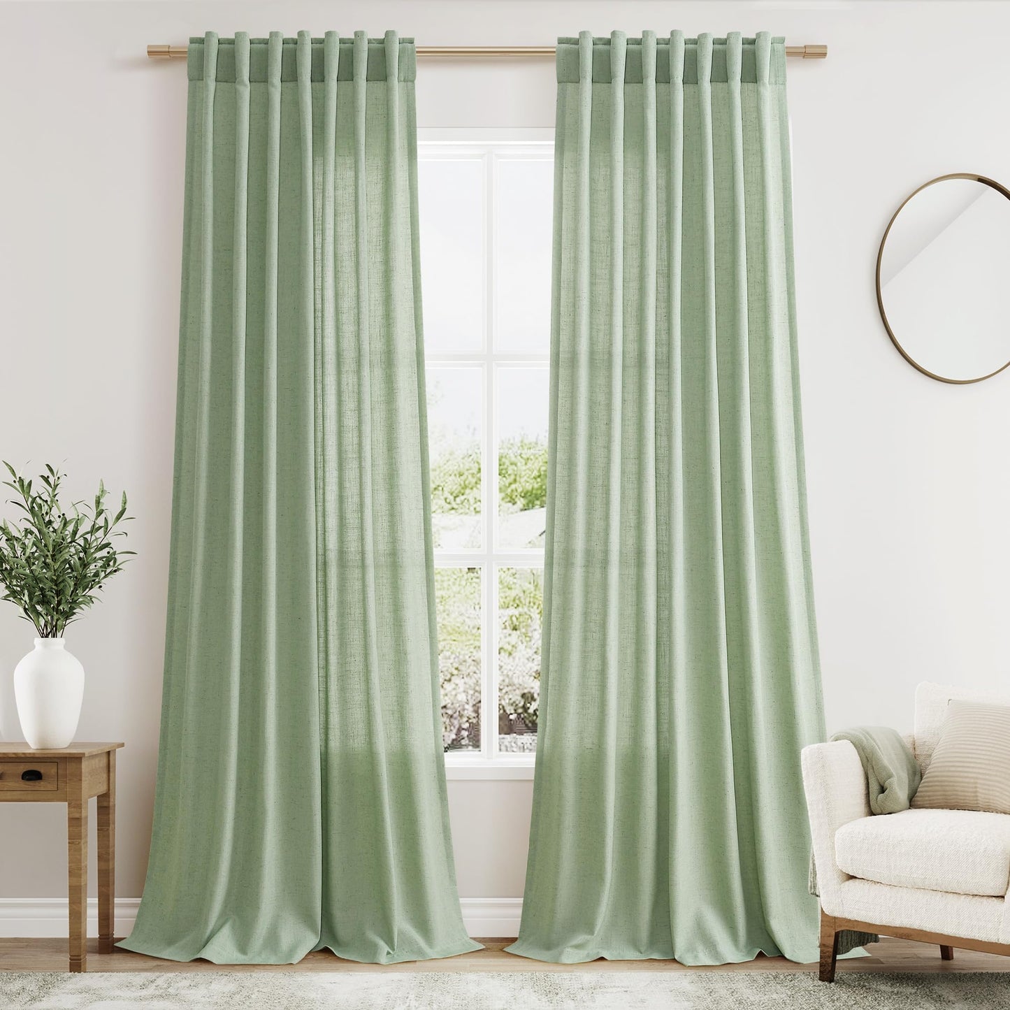 Nanspring Natural Linen Curtains for Kitchen Windows Over Sink - Cafe Curtain Semi Sheer with Rod Pocket and Back Tab Lightweight Rustic Textured Bistro Curtains for Bathroom, 2 Panels 25 x 24 Inch