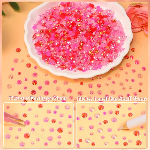 15000Pcs Pink Rhinestones for Bedazzling Kit, Mix Sizes Jelly Bedazzling Resin Gems, Pink Gems Bedazzling for Crafting, Flatback Resin Jelly Rhinestones for Craft DIY Face Makeup Crafts Tumblers