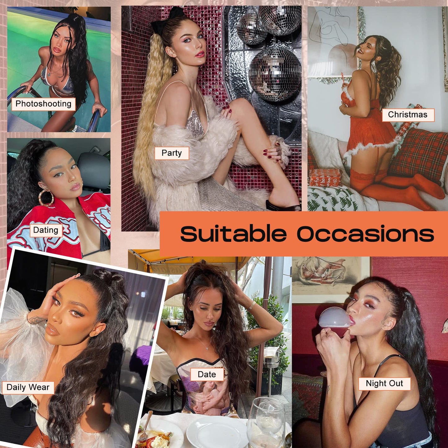 SEIKEA 18" Highlight Ponytail Extension, PT002 Tia Claw Long Multi Layered Fluffy Thick Wavy Curly Jaw Clip in Fake Pony Tails Fake Hair Soft Synthetic Hairpiece Chocolate Brown Blonde Highlights