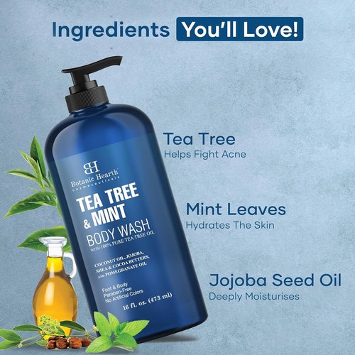 Botanic Hearth Tea Tree Oil Body Wash - Moisturizing & Soothing Formula, 16 Fl Oz | Promotes Healthy Skin
