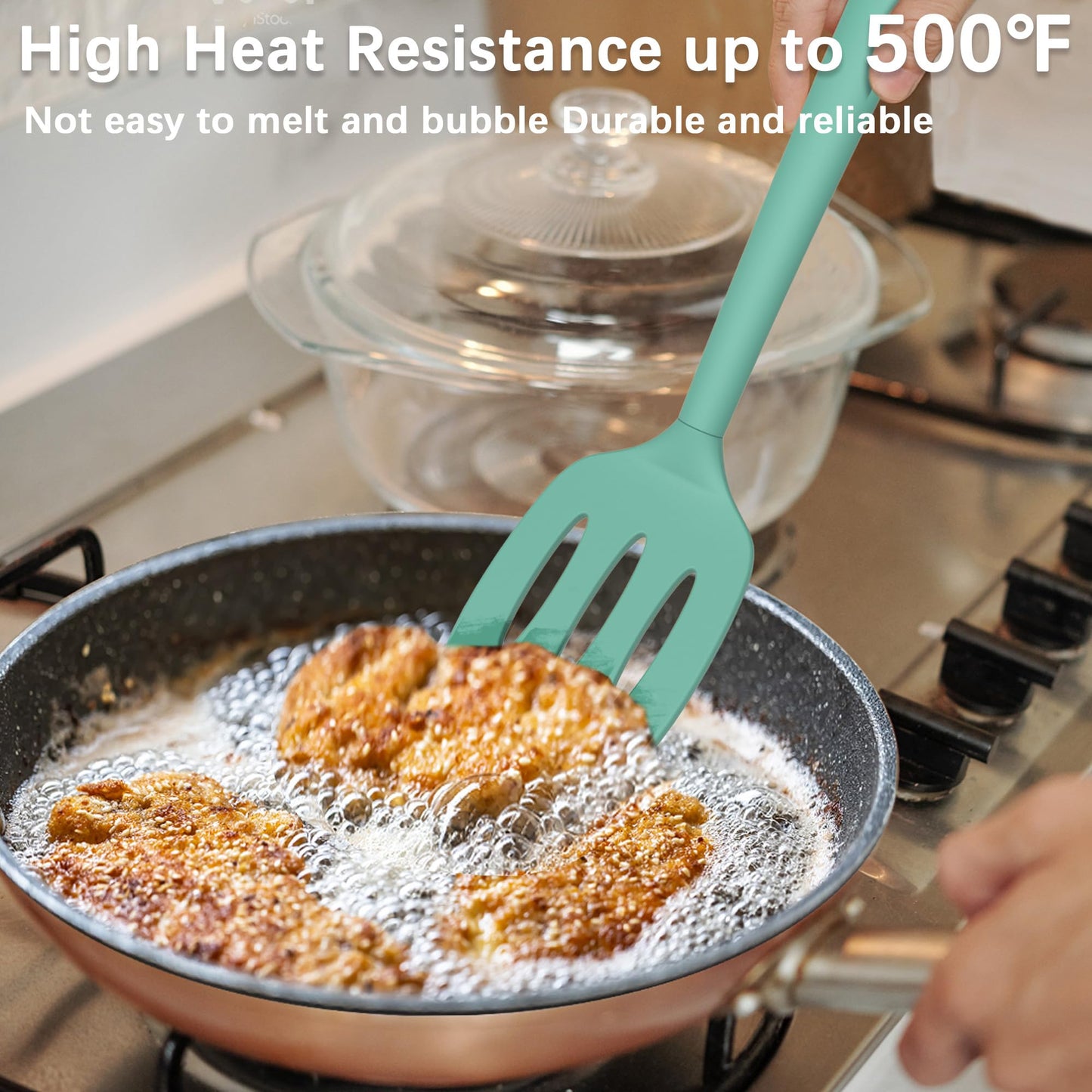 Coukre 2 Pack Silicone Spatula Set, High Heat Resistant, BPA Free Kitchen Spatula, Solid & Slotted Turner for Non-Stick Pans, Sautéing, and Flipping (2, AquaGreen)