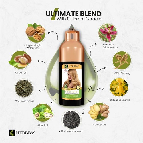 HERBBY Hair Color Shampoo - Gray Hair Coverage & Color Transformation with 9 Herbal Extracts | Long-Lasting Shine, 500ml (Light Honey Color)