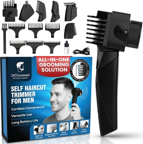 247 Groomed Self Haircut Trimmer for Men - Auto Blending Hair Clipper with Adjustable Fade Guide (1-20mm)