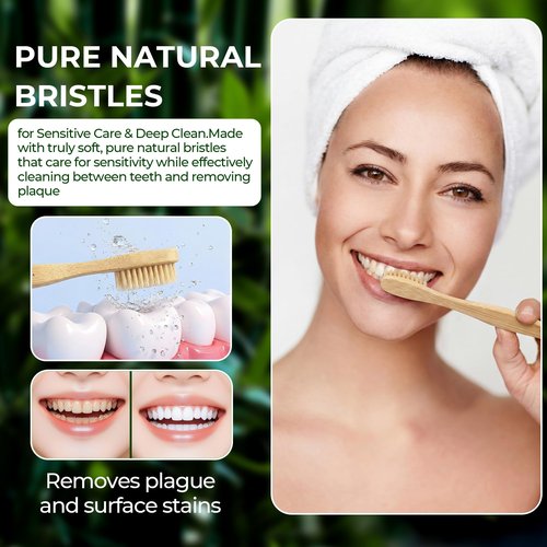 PureBristle Boar Bristle Bamboo Toothbrushes 4-Pack, 100% Biodegradable Plastic Nylon Free, Eco-Friendly Manual Toothbrushes for Adults & Kids, Medium Firmness