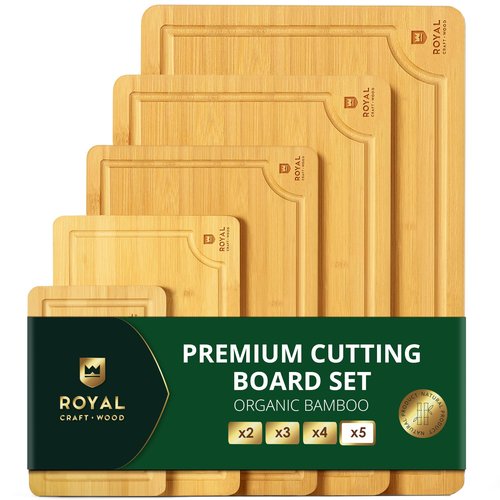 ROYAL CRAFT WOOD Acacia Wood Cutting Boards Set of 3 – Premium Wooden Cutting Boards for Kitchen Meal Prep & Serving - Charcuterie & Chopping Butcher Block for Meat with Deep Juice Groove Side Handles