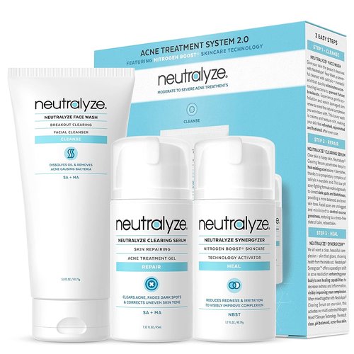 Neutralyze Acne Treatment Kit 2.0 - Maximum Strength 3-Step System with 2% Salicylic Acid & Mandelic Acid | Includes Face Wash, Clearing Serum & Synergyzer