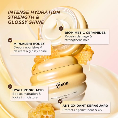 Gisou Honey Gloss Hair Mask - Deep Repair & Hydration with Mirsalehi Honey, Ceramides & Hyaluronic Acid | 7.8 fl oz