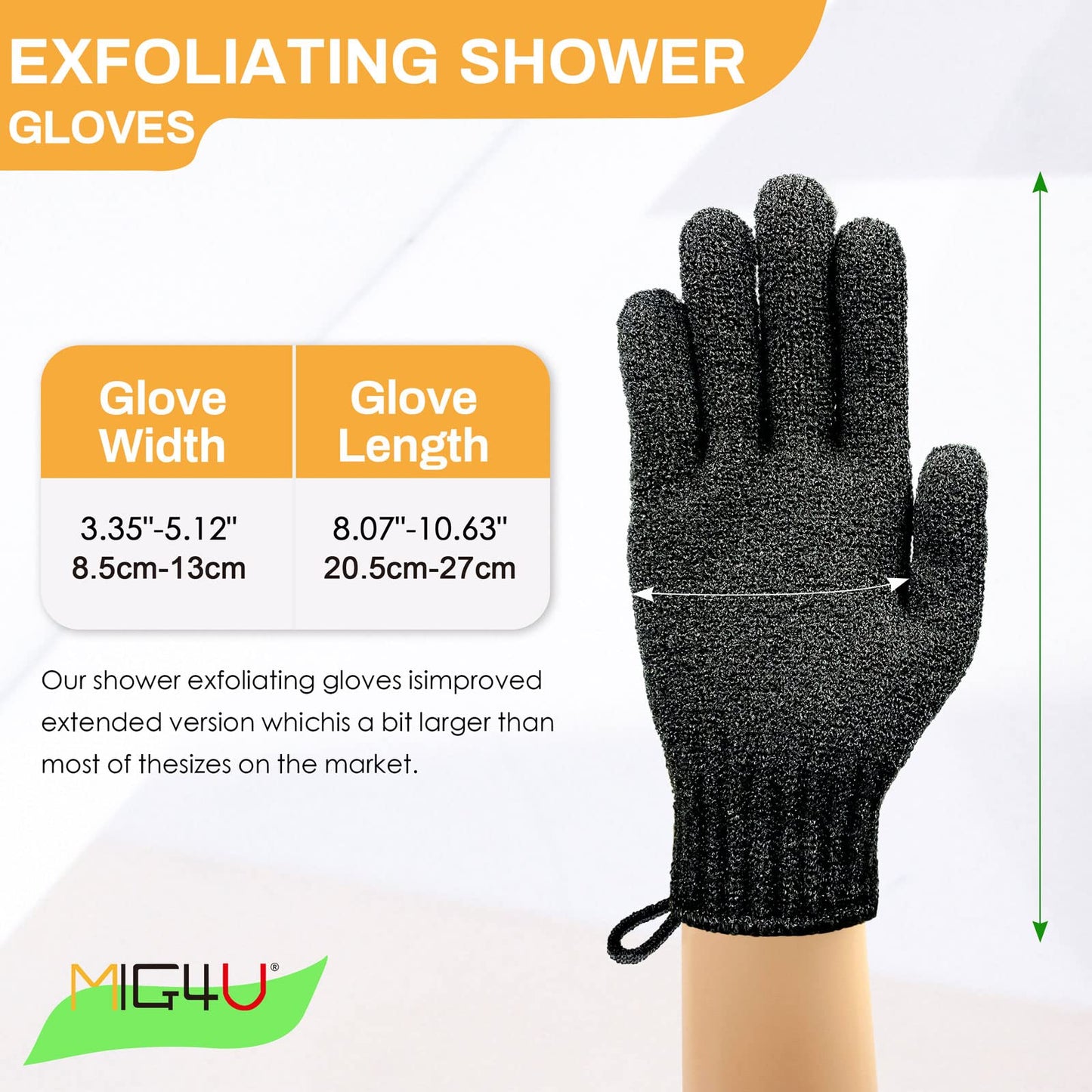 MIG4U Exfoliating Shower Gloves 2 Pairs, Bath Scrub Glove Medium to Heavy Body Dead Skin Removal, Deep Exfoliate Sponge Loofah for Women and Men, Black