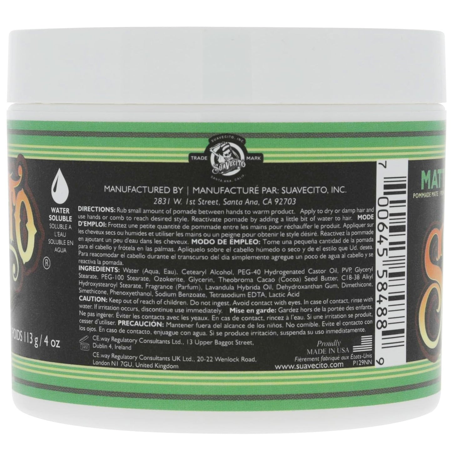 Suavecito Pomade - Matte Hair Pomade for Men | Medium Hold, 4 oz - Natural Texture Styling Paste