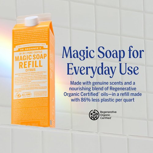 Dr. Bronner's Magic Soap - Pure-Castile Liquid Refill (Citrus, 32 oz, 2-Pack) | Vegan, Non-GMO, Organic Oils