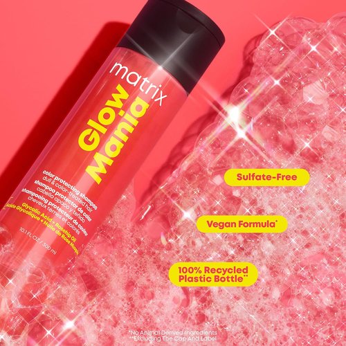 MATRIX Glow Mania Shampoo - Sulfate-Free Shine Enhancer with Glycolic Acid & Rosehip Oil | For Dull, Color-Treated Hair